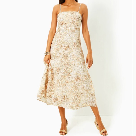 Lilly Pulitzer Jorgian Linen Midi Dress Palm Beach Paradise Size 12
